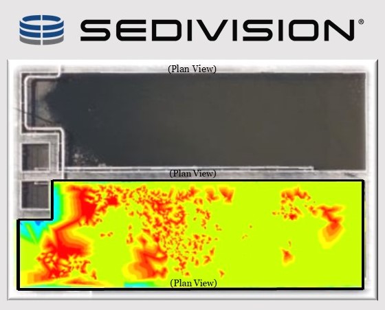 Wastewater probes could not reveal the areas shown in red on this analysis of a tank. 